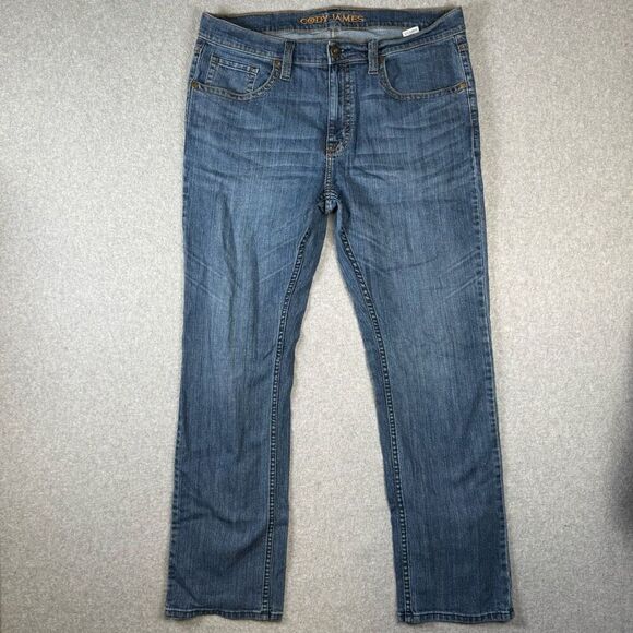 Cody James Mens Size 36x32 Straight Leg Denim Jeans Medium Wash Distressed Hem